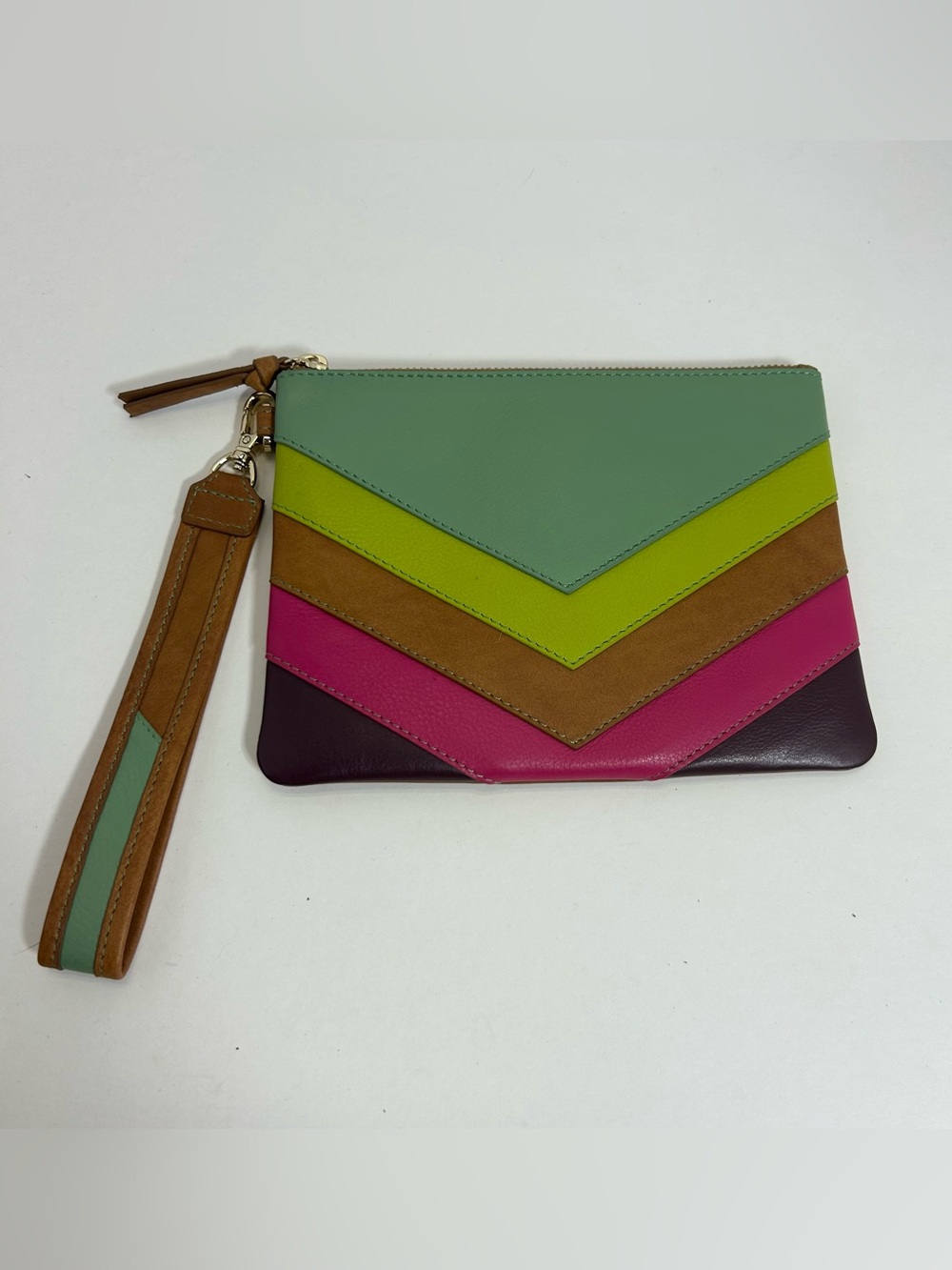 ili New York Leather RFID Wristlet Pouch Chevron Multicolor